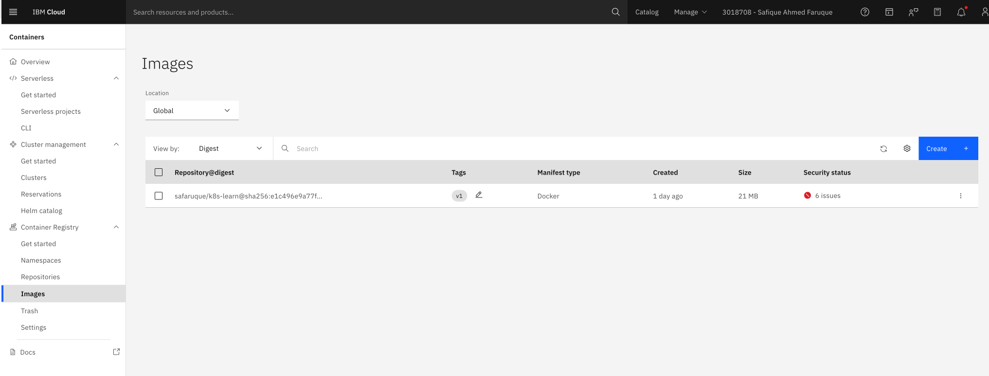Image List in Container Registry